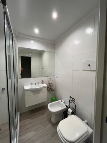 La salle de bains blanche est pourvue de toilettes et d'un lavabo. dans l'établissement Tu departamento en Vicente López, à Vicente López