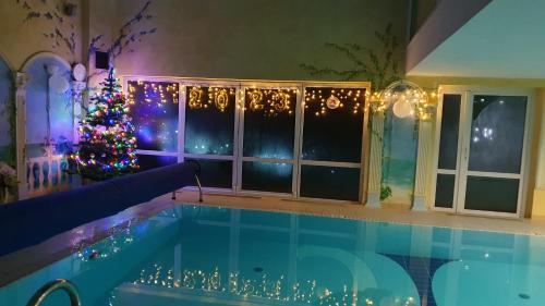 a house with a christmas tree and a swimming pool at Zibi SPA in Malbork