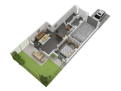Grundriss eines Hauses in der Unterkunft King Size Bed - Free Private Parking - Garden & Terrace - 14min from DisneyLand in Ferrières-en-Brie