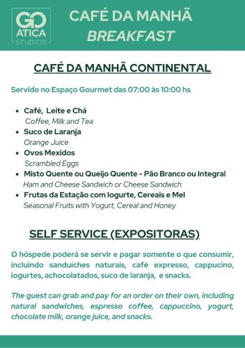 a screenshot of the menu of cafe da manna breakfast at GoÁtica Aeroporto Congonhas in Sao Paulo