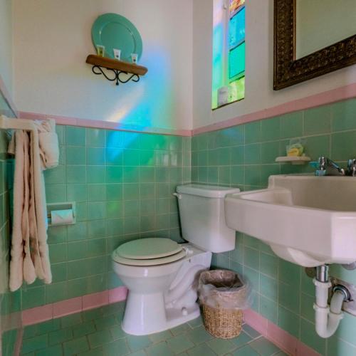 La salle de bains est pourvue de toilettes et d'un lavabo. dans l'établissement Antelope Lodge, à Alpine