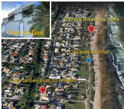 a map of a beach with red markers on it at Casa Moderna com 2 Suites e Home Office na Praia in Lauro de Freitas
