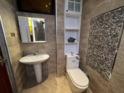 a bathroom with a toilet and a sink at Spacious 2 BR apartment near the airport in Addis Ababa
