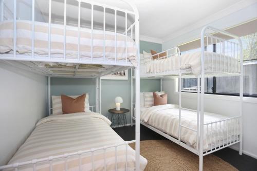 two bunk beds in a room with a bed at Hawks Nest Hideaway in Hawks Nest