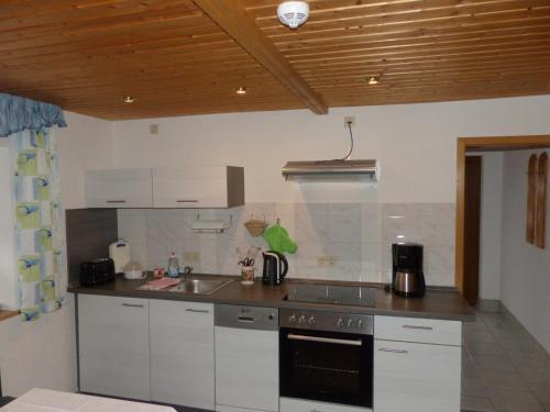 a kitchen with a sink and a stove top oven at Ferienunterkünfte Kreißl Oberwiesenthal in Kurort Oberwiesenthal