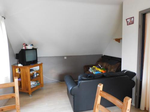 a living room with a couch and a tv at Emon nos-ôtes in Namur