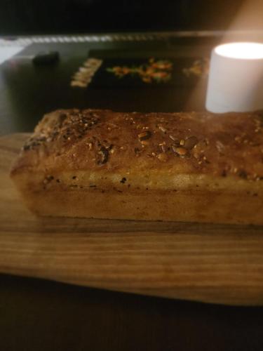 a close up of a piece of bread on a plate at Filipówka in Sztabin
