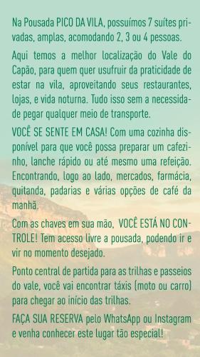 a screenshot of a cell phone screen with the text pusa pixel data vizula at Pousada Pico Da Vila in Vale do Capao