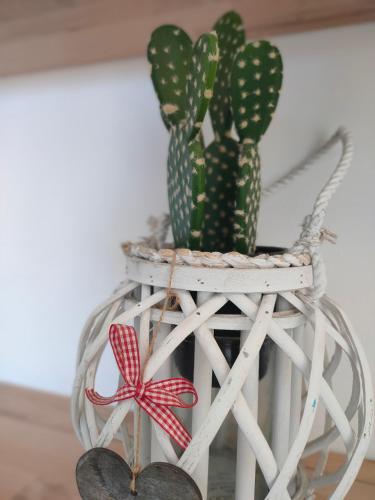 a white vase with a cactus and two spoons at Villa Chimera in Pachino