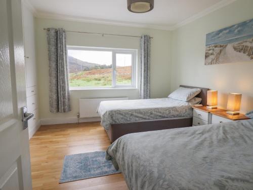 a bedroom with two beds and a window at Craig Yr Ronwy in Bala