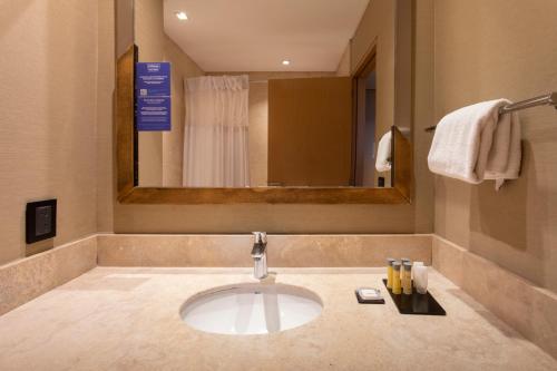 a bathroom with a sink and a mirror at Hilton Garden Inn Tucuman in San Miguel de Tucumán