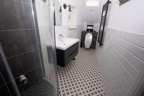 een badkamer met een wastafel en een toilet bij 2 Bed in Tenby FB285 in Tenby