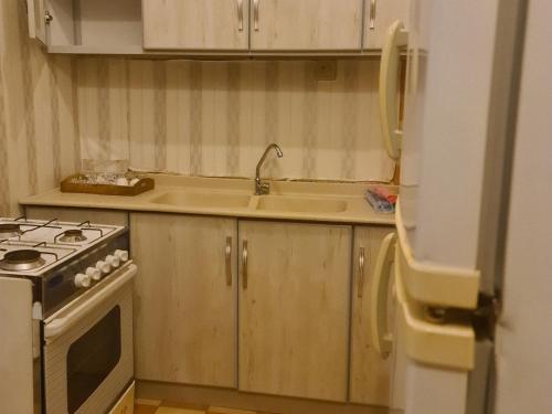 a small kitchen with a stove and a sink at بيت الياسمين2 in Al Madinah
