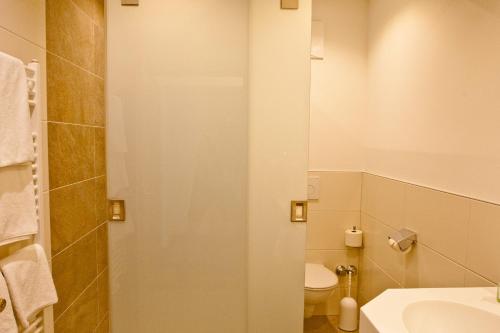 a bathroom with a toilet and a sink at Hotel Gasthof Mitteregger - BEST PLACE in town with summercard included in Kaprun