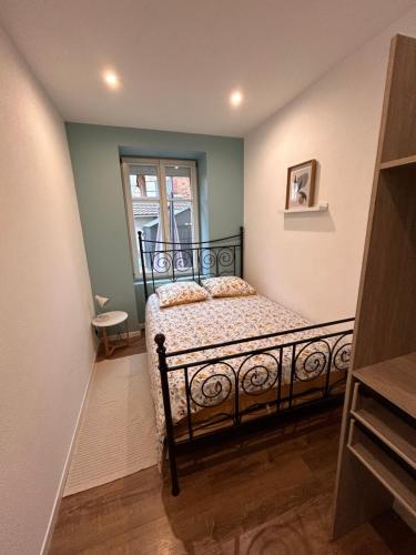 ein Schlafzimmer mit einem Bett in einem Zimmer mit einem Fenster in der Unterkunft # Le 1 # Très beau T3 Neuf rez-de-chaussée centre ville in Mulhouse