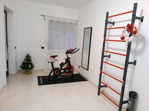 a room with a exercise bike and a christmas tree at Pirandello45 - zona universitaria in Campobasso