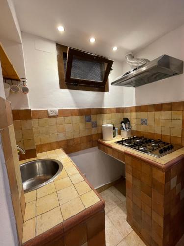 a small kitchen with a sink and a stove at Il Cortiletto di Ortigia in Siracusa