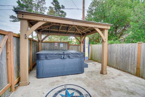 a gazebo with a blue trash can under it at Westport Home with Hot Tub 2 Blocks to Beach! in Westport