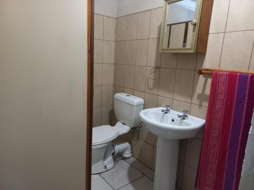 a bathroom with a toilet and a sink at Lion's Cave in Mossel Bay