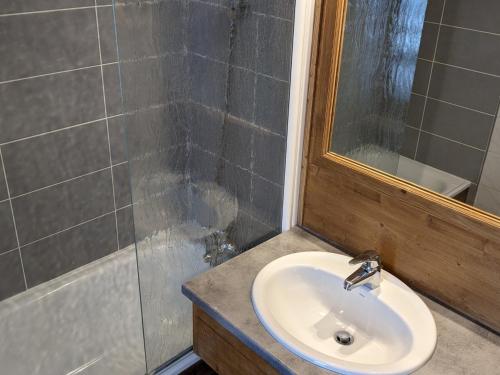 uma casa de banho com um lavatório e um chuveiro em Appartement Les Menuires, 2 pièces, 5 personnes - FR-1-452-250 em Les Menuires