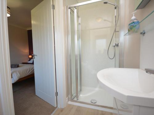La salle de bains est pourvue d'une douche et d'un lavabo. dans l'établissement 3 Bed in Narberth 73936, à Maenclochog