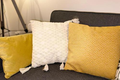 two pillows sitting on top of a couch at Le Parilly charmant deux chambres République in Villeurbanne