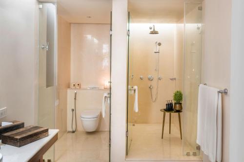 a bathroom with a shower and a toilet at Ishq Colombo in Colombo
