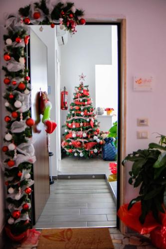 a christmas tree in the hallway of a room at Afrodite Guest House in Caserta