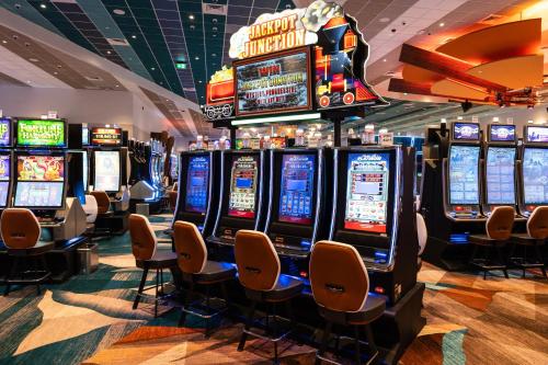 aroup of slot machines in a casino at Red Deer Resort & Casino in Red Deer