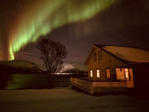 an image of the aurora borealis over a house at Heggelund in Svensby