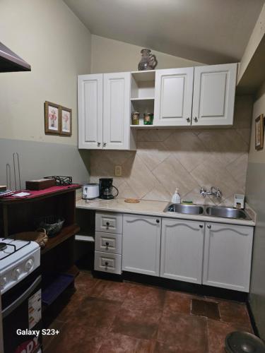 a kitchen with white cabinets and a sink at Quinta Ugarte in Ciudad Lujan de Cuyo