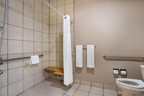 a bathroom with a shower with a toilet and towels at Best Western Gallup West in Gallup