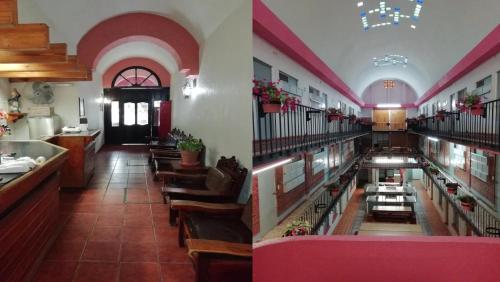 deux photos d'un restaurant avec un bar dans l'établissement Hostal de Escandón, à Ciudad Victoria
