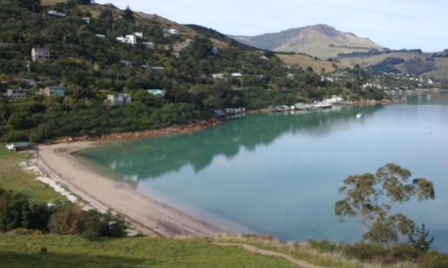 a view of a body of water with a beach at Magnolia Cottage in Christchurch