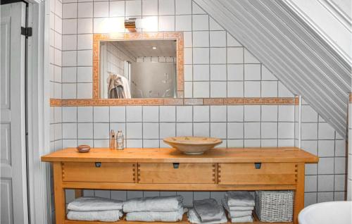 La salle de bains est pourvue d'un lavabo et d'un miroir. dans l'établissement Lovely Home In Hllviken With Kitchen, à Höllviken