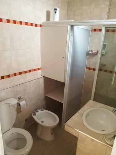 a bathroom with a toilet and a shower and a sink at Departamento Letty II - Con cochera in San Salvador de Jujuy