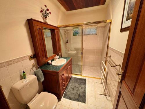 a bathroom with a toilet and a sink and a shower at Oasis of Hope - Main House in Upper Orara