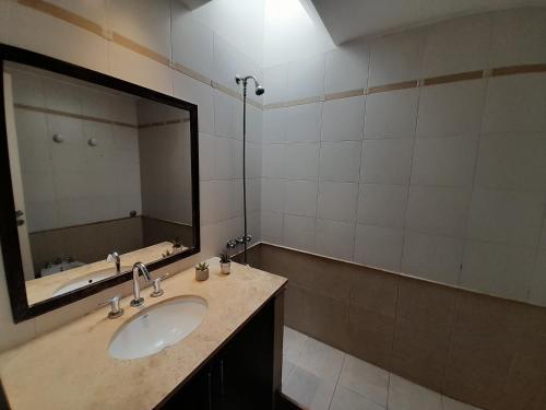 baño con lavabo y espejo grande en Duplex tipo Casa Mendoza en Villa Hipódromo