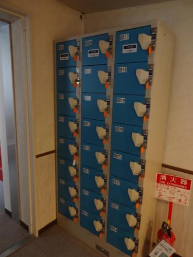 a row of lockers with hearts on them at Highland Lodge Takegen in Myoko