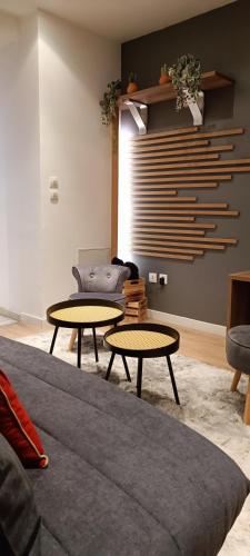 a living room with two tables and a couch at Résidence Bel'Air in Aire-sur-la-Lys