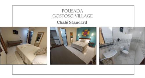 eine Collage mit vier Bildern eines Krankenhauszimmers in der Unterkunft Pousada Gostoso Village in São Miguel do Gostoso