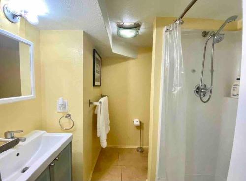y baño con ducha y lavamanos. en ST1B Convenient Villa Seattle downtown closeby en Seattle