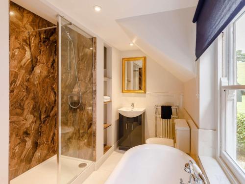 e bagno con doccia, servizi igienici e lavandino. di 4 Bed in Welshpool 89012 a Llanfair Caereinion
