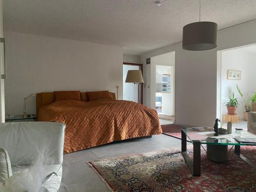 諾斯羅馳的住宿－Großzügiges Design Komfort-Appartement 60 qm，一间卧室配有一张床和一张桌子