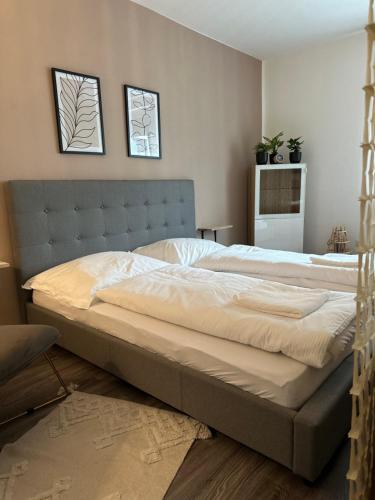 1 Schlafzimmer mit 2 Betten und 2 Fenstern in der Unterkunft Appartement Elena in Linz