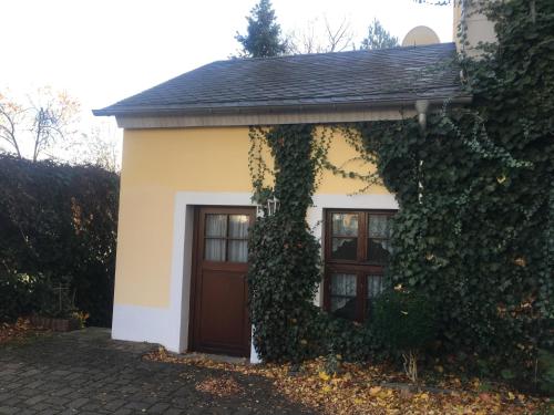 a building with a door covered in ivy at Schnorr-Villa in Schneeberg
