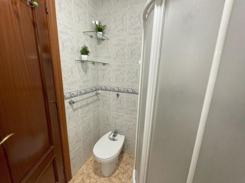 a small bathroom with a toilet and a shower at Piso compartido Delyrent, Safa in Jaén