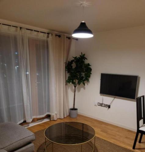a living room with a table and a tv at Beautiful 1-Bed Apartment in London in London