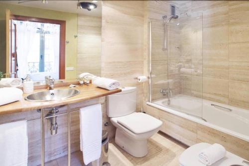 a bathroom with a toilet and a shower and a sink at Canela Homes BARCELONA UNIVERSITAT in Barcelona