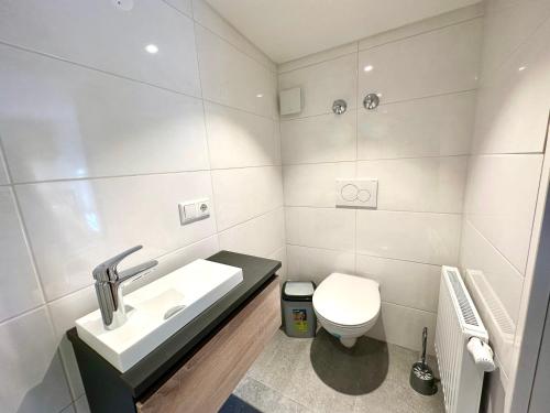 a bathroom with a sink and a toilet at Ferienwohnungen Roderer in Berchtesgaden